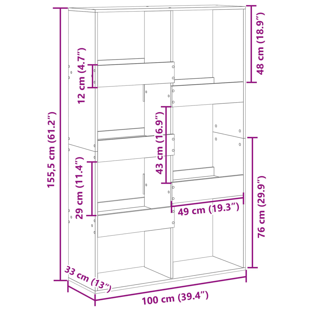 Bookcase Smoked Oak 100x33x155,5 cm Engineered Wood
