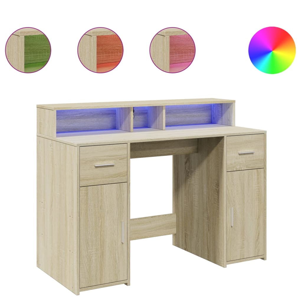 vidaXL Desk with LED Lights Sonoma Oak 120x55x91 cm Engineered Wood