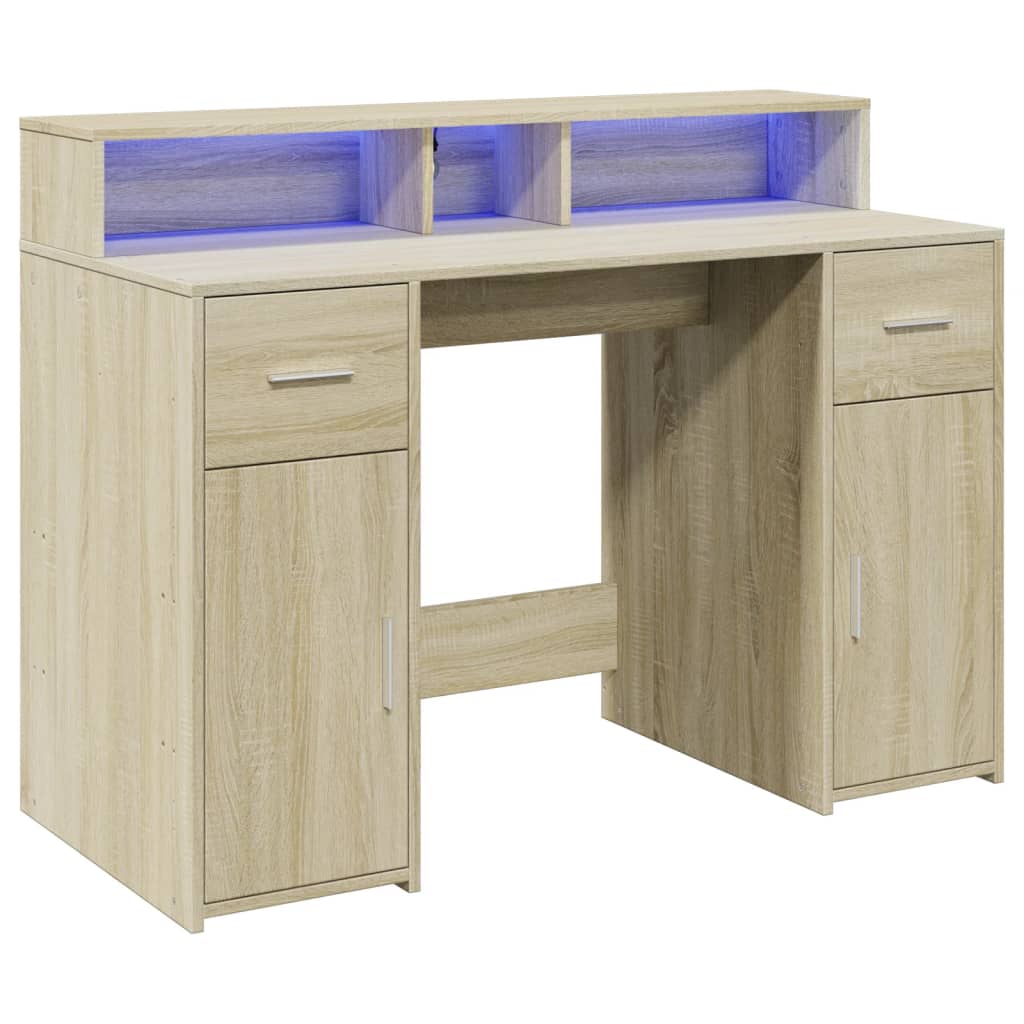 vidaXL Desk with LED Lights Sonoma Oak 120x55x91 cm Engineered Wood