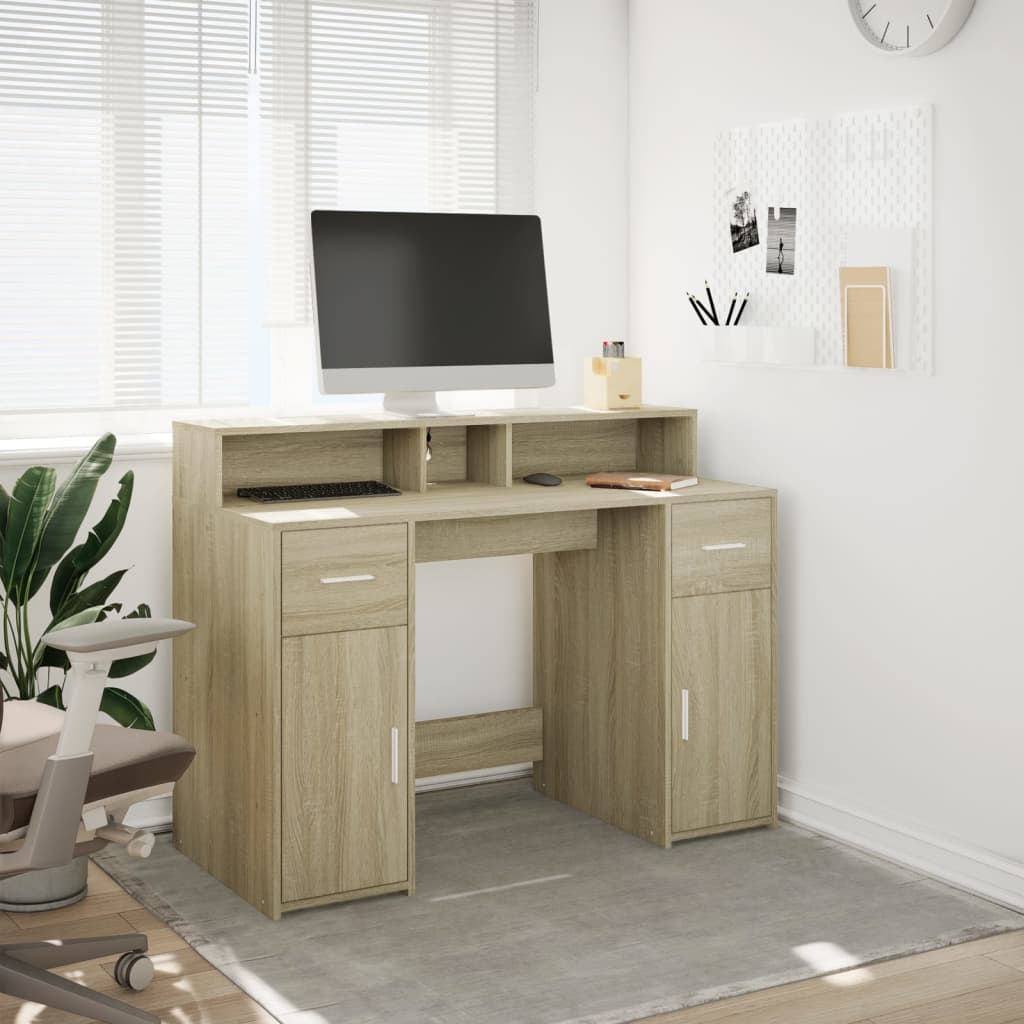 vidaXL Desk with LED Lights Sonoma Oak 120x55x91 cm Engineered Wood