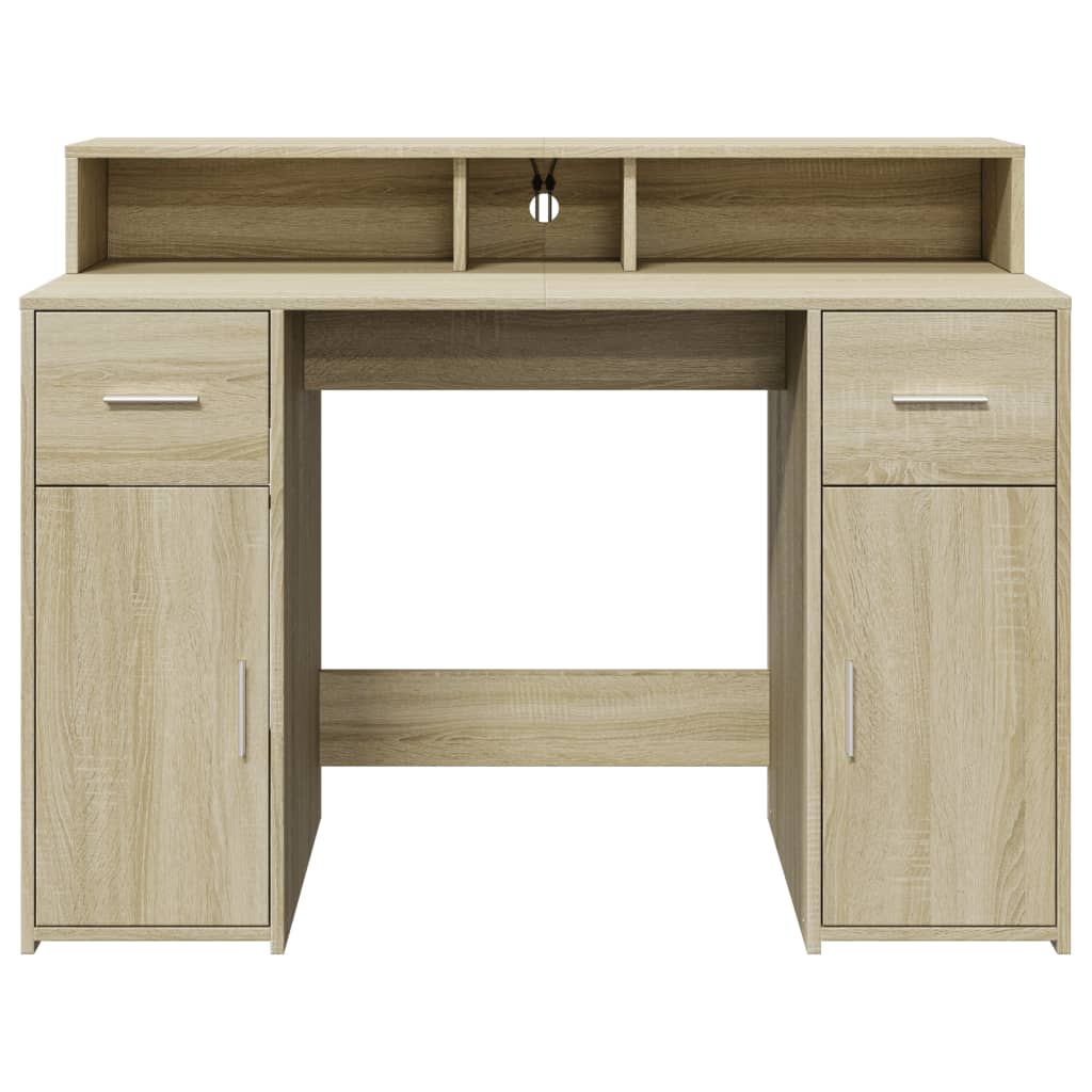 vidaXL Desk with LED Lights Sonoma Oak 120x55x91 cm Engineered Wood