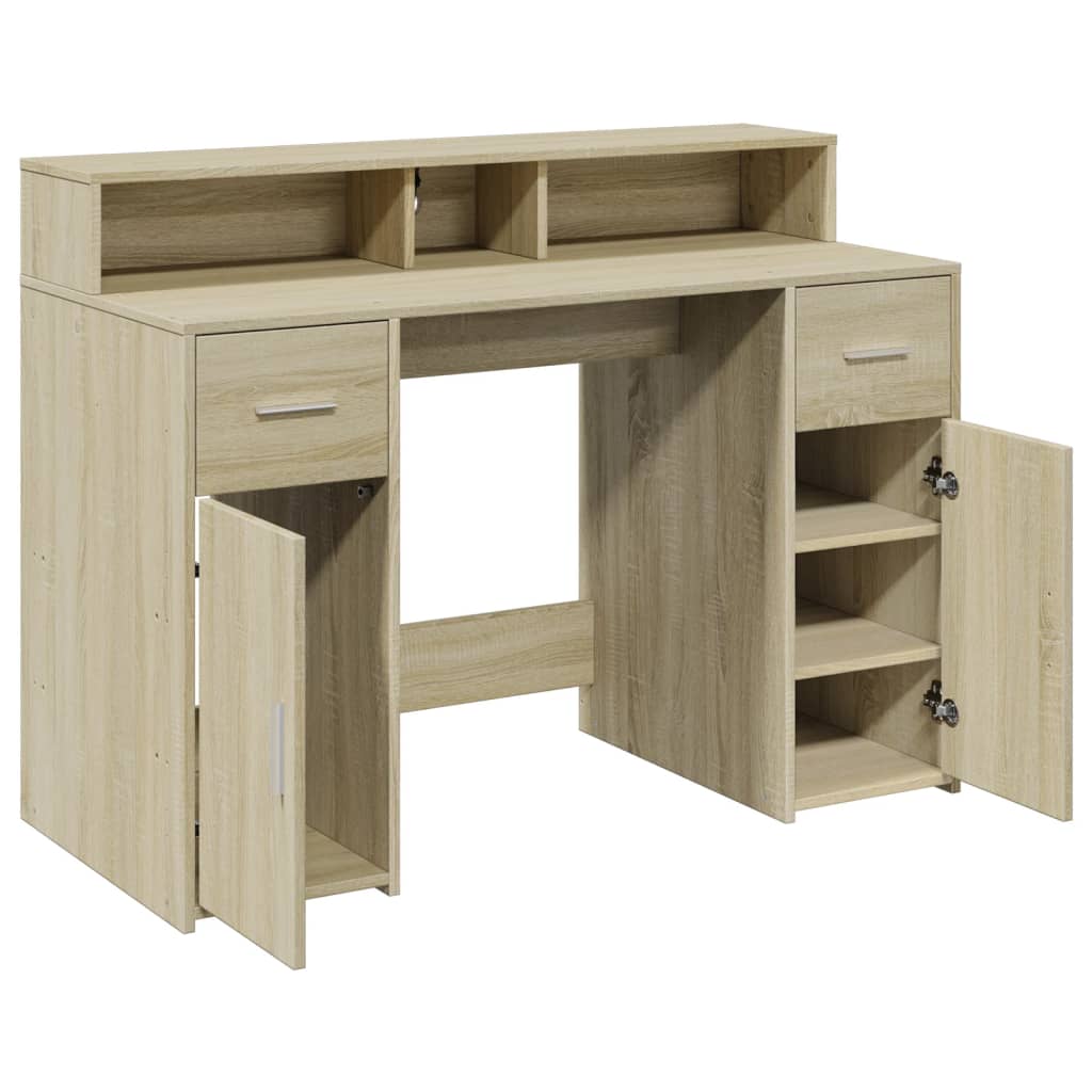 vidaXL Desk with LED Lights Sonoma Oak 120x55x91 cm Engineered Wood