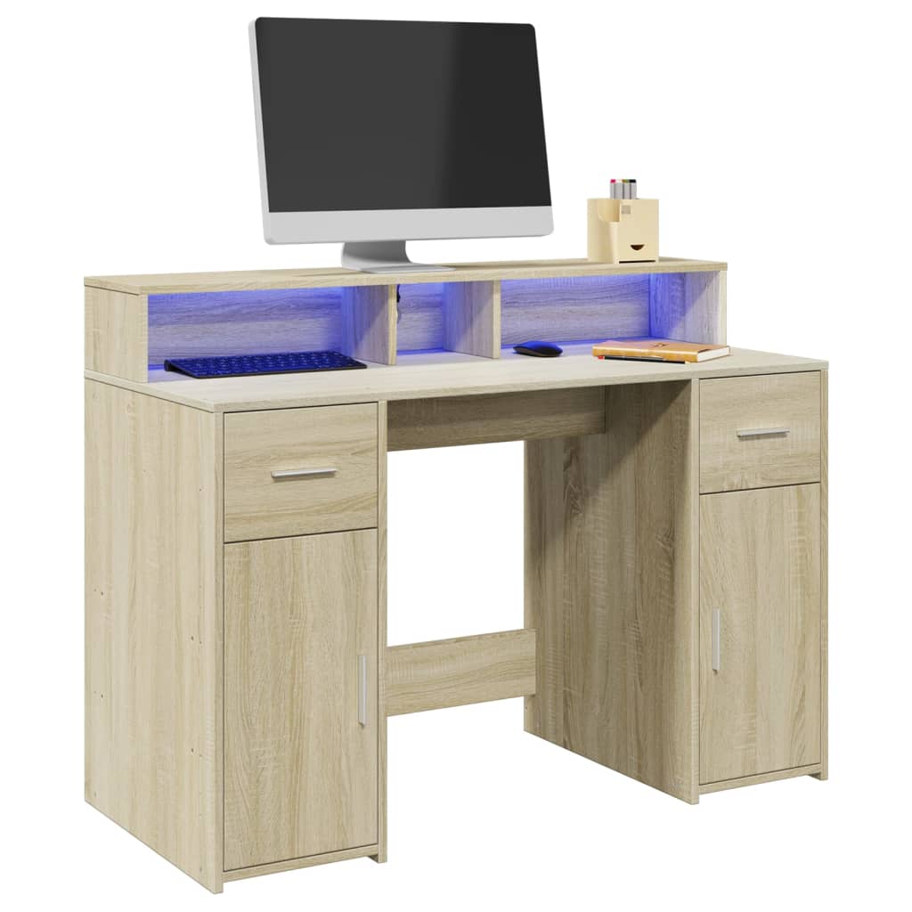 vidaXL Desk with LED Lights Sonoma Oak 120x55x91 cm Engineered Wood