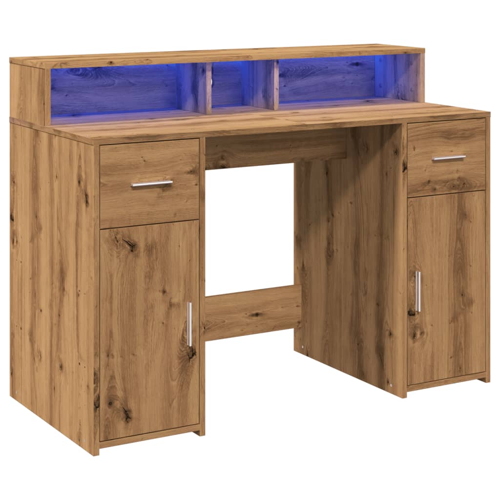 vidaXL Desk with LED Lights Artisian Oak 120x55x91 cm Engineered Wood