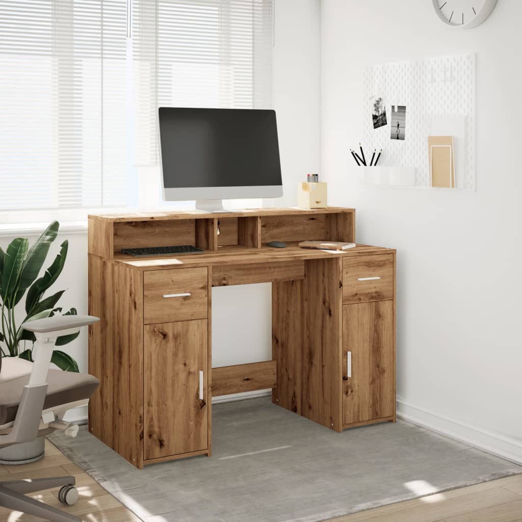 vidaXL Desk with LED Lights Artisian Oak 120x55x91 cm Engineered Wood