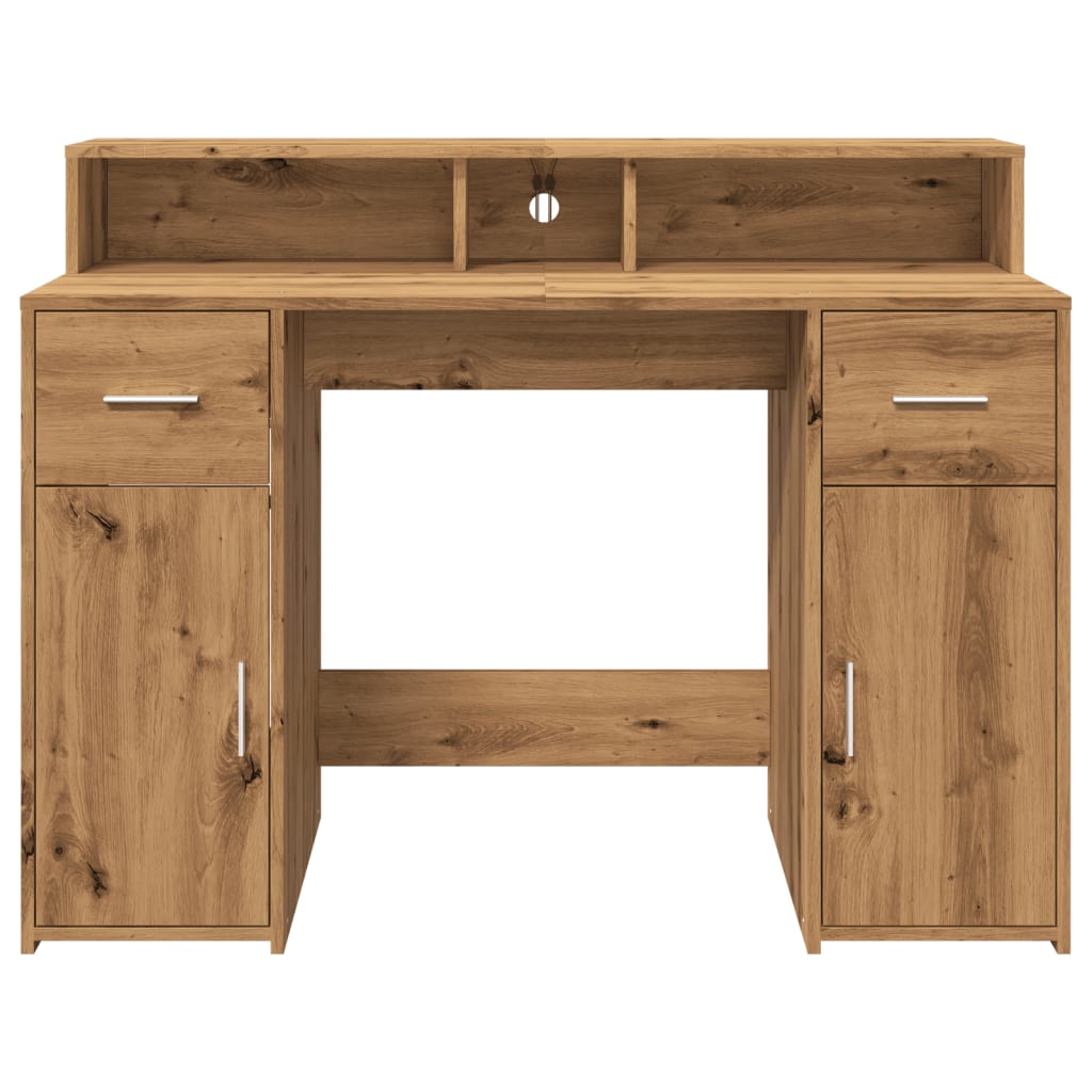 vidaXL Desk with LED Lights Artisian Oak 120x55x91 cm Engineered Wood