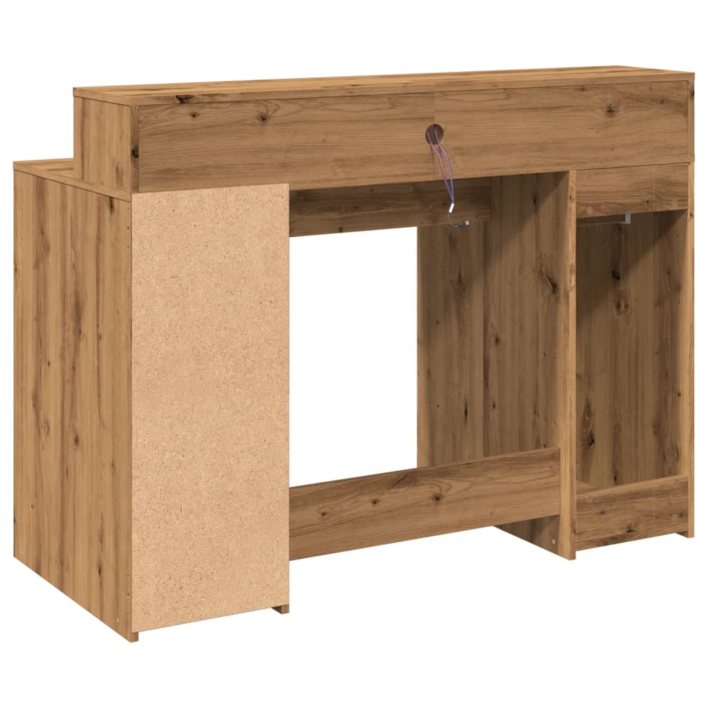 vidaXL Desk with LED Lights Artisian Oak 120x55x91 cm Engineered Wood