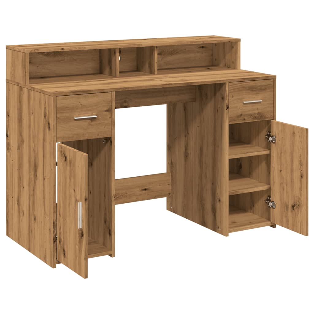 vidaXL Desk with LED Lights Artisian Oak 120x55x91 cm Engineered Wood