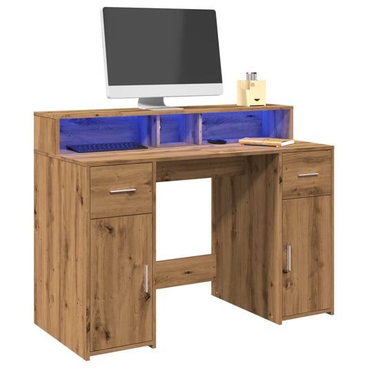 vidaXL Desk with LED Lights Artisian Oak 120x55x91 cm Engineered Wood