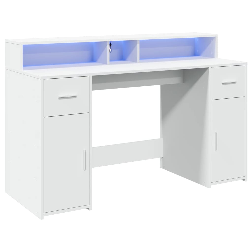 vidaXL Desk with LED Lights White 140x55x91 cm Engineered Wood