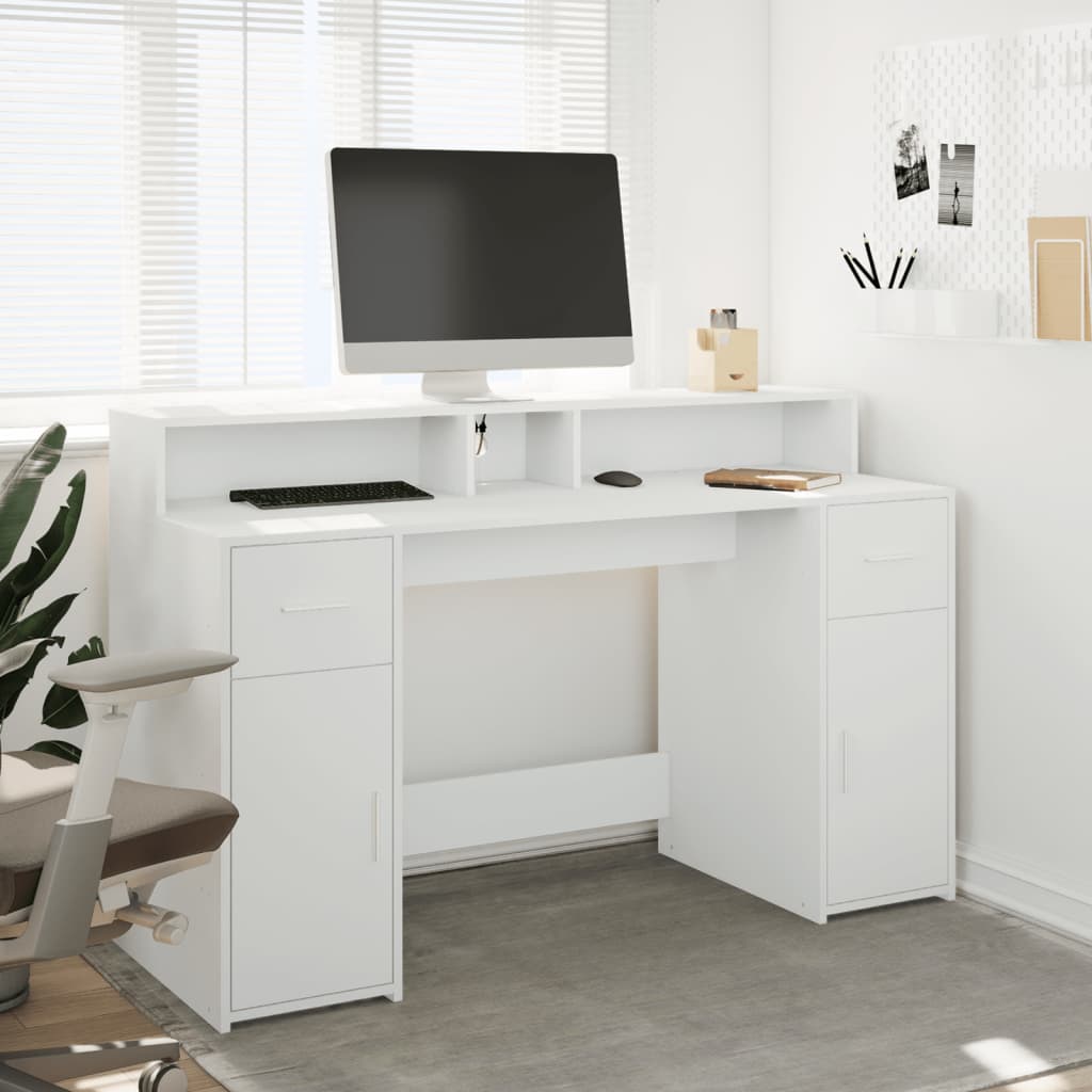 vidaXL Desk with LED Lights White 140x55x91 cm Engineered Wood