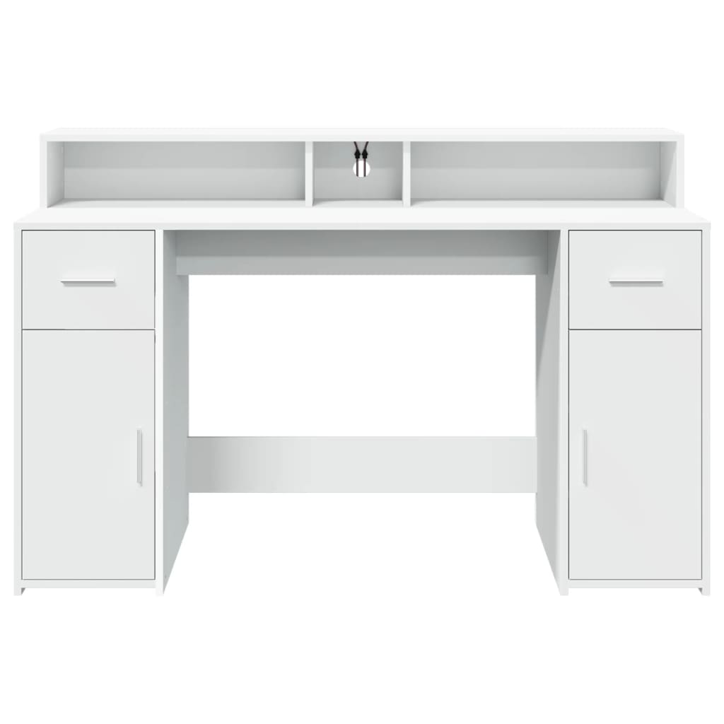 vidaXL Desk with LED Lights White 140x55x91 cm Engineered Wood