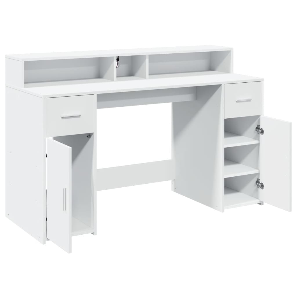 vidaXL Desk with LED Lights White 140x55x91 cm Engineered Wood