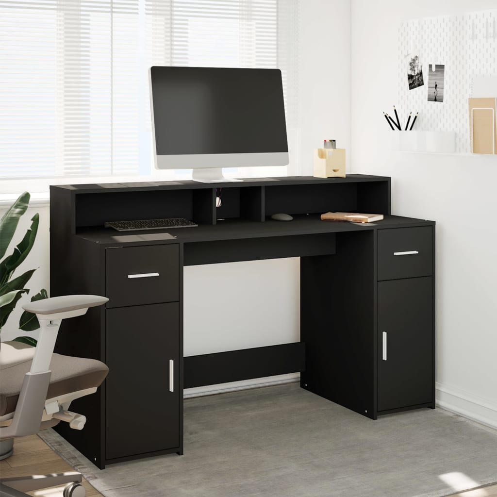 vidaXL Desk with LED Lights Black 140x55x91 cm Engineered Wood