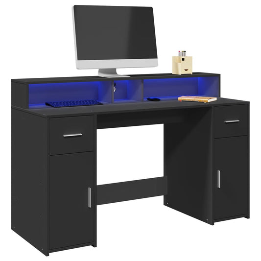 vidaXL Desk with LED Lights Black 140x55x91 cm Engineered Wood