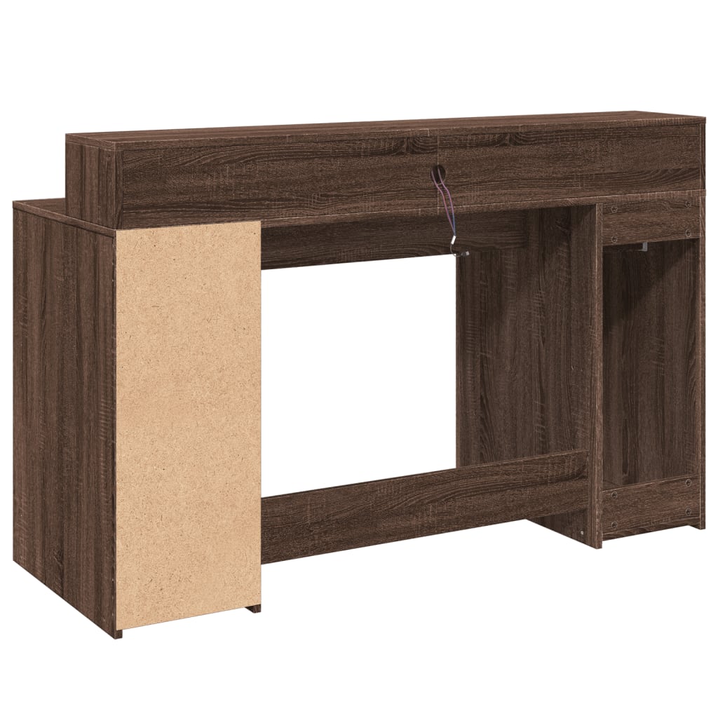 vidaXL Desk with LED Lights Brown Oak 140x55x91 cm Engineered Wood