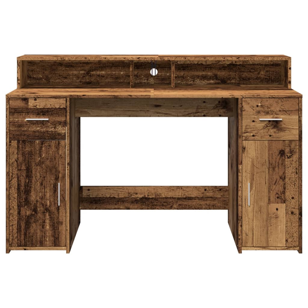 vidaXL Desk with LED Lights Old Wood 140x55x91 cm Engineered Wood