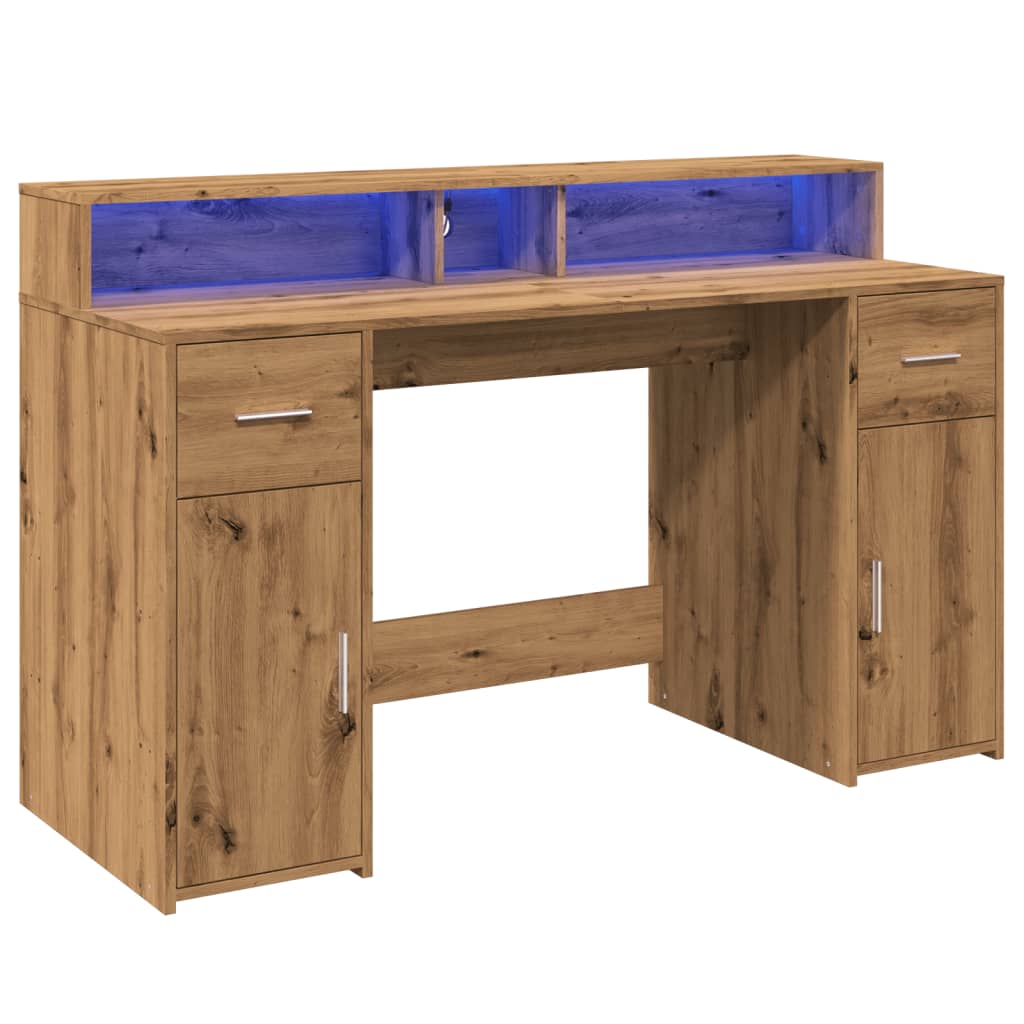 vidaXL Desk with LED Lights Artisian Oak 140x55x91 cm Engineered Wood