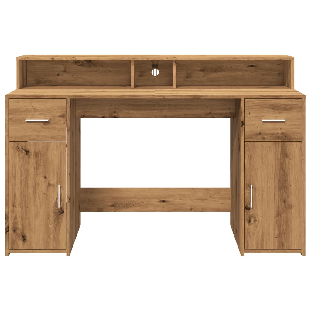 vidaXL Desk with LED Lights Artisian Oak 140x55x91 cm Engineered Wood