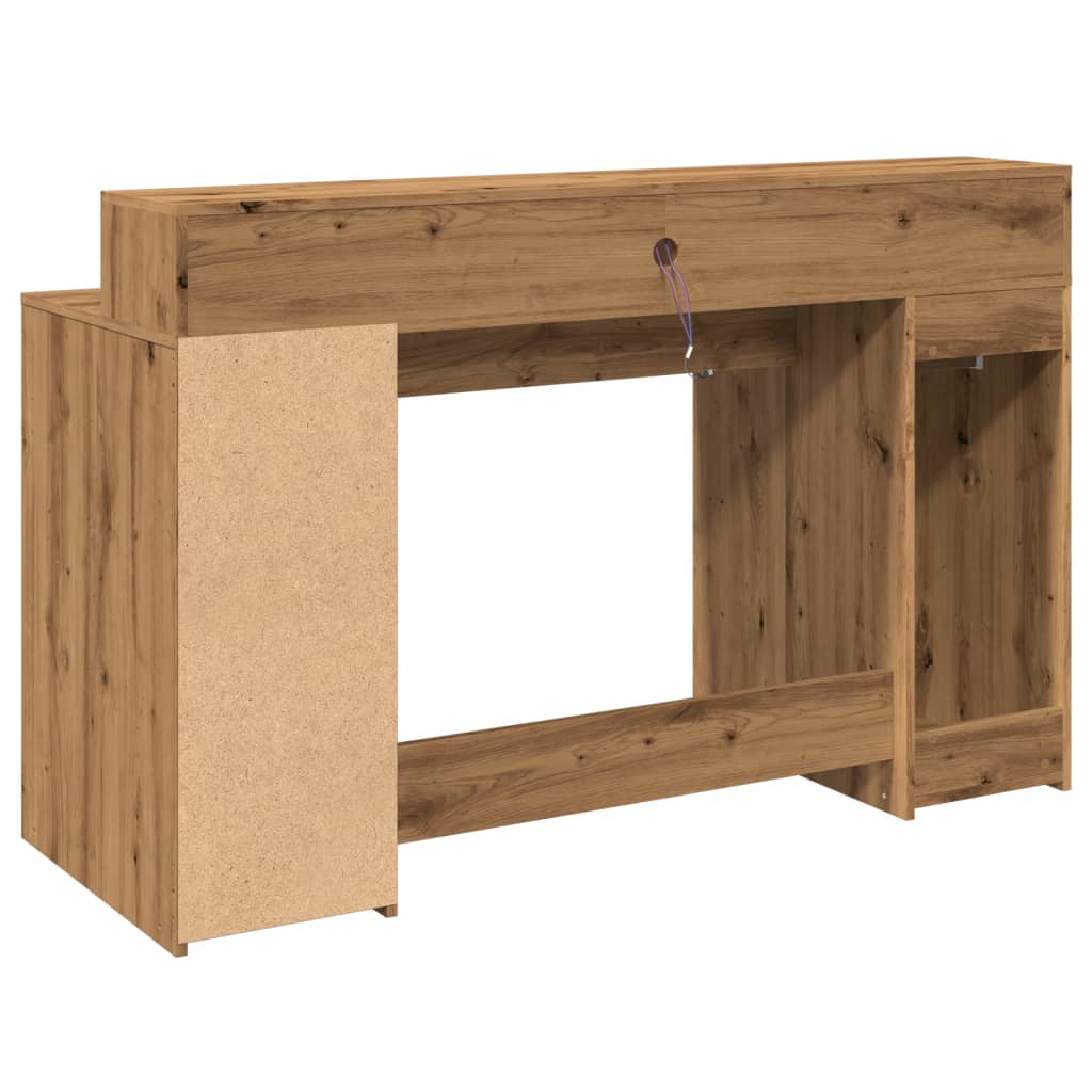 vidaXL Desk with LED Lights Artisian Oak 140x55x91 cm Engineered Wood