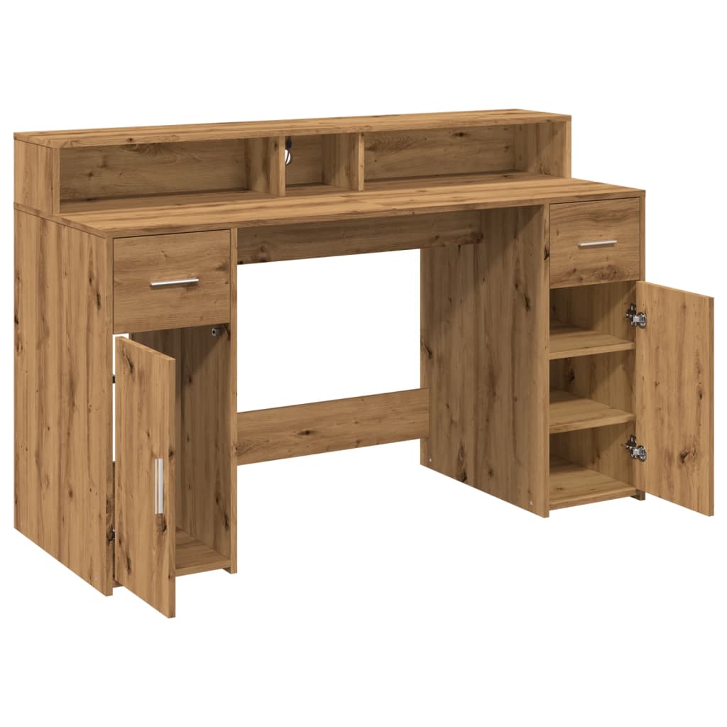 vidaXL Desk with LED Lights Artisian Oak 140x55x91 cm Engineered Wood