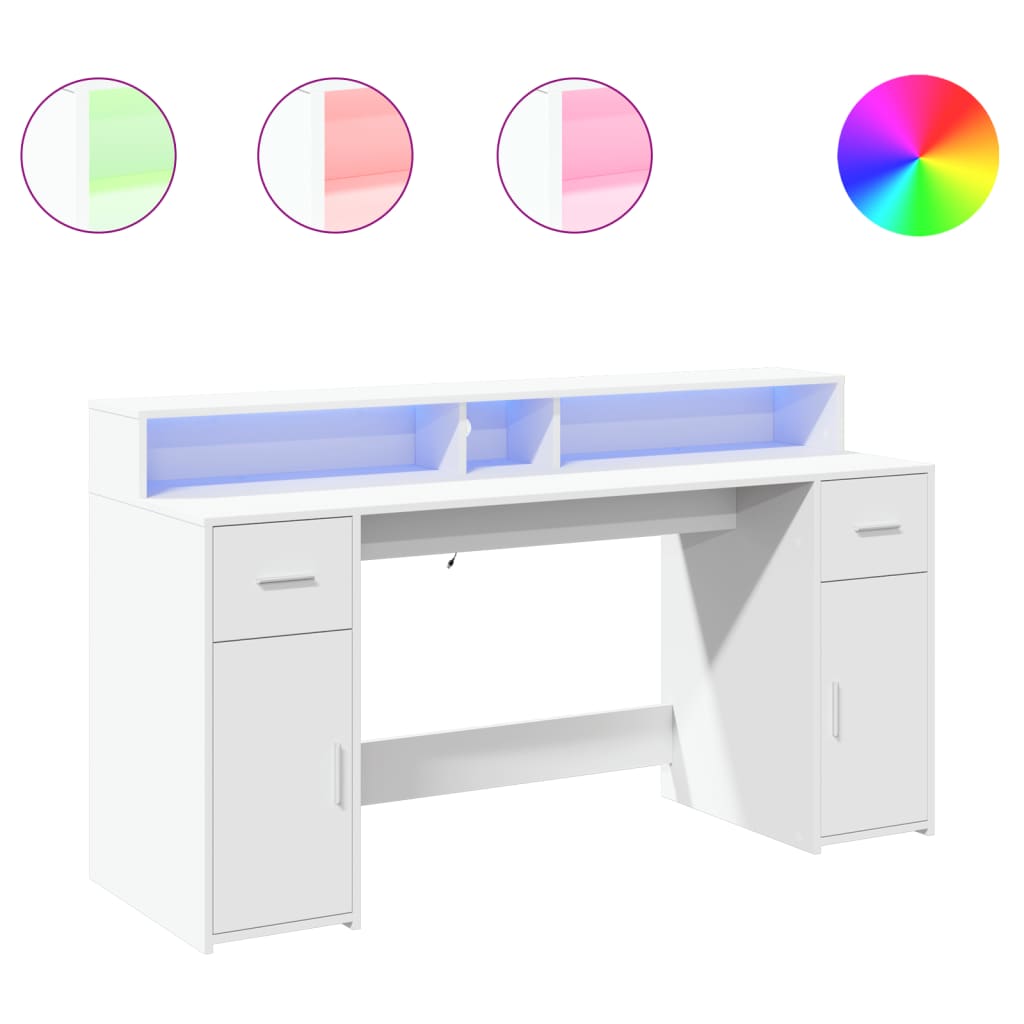 vidaXL Desk with LED Lights White 160x55x91 cm Engineered Wood