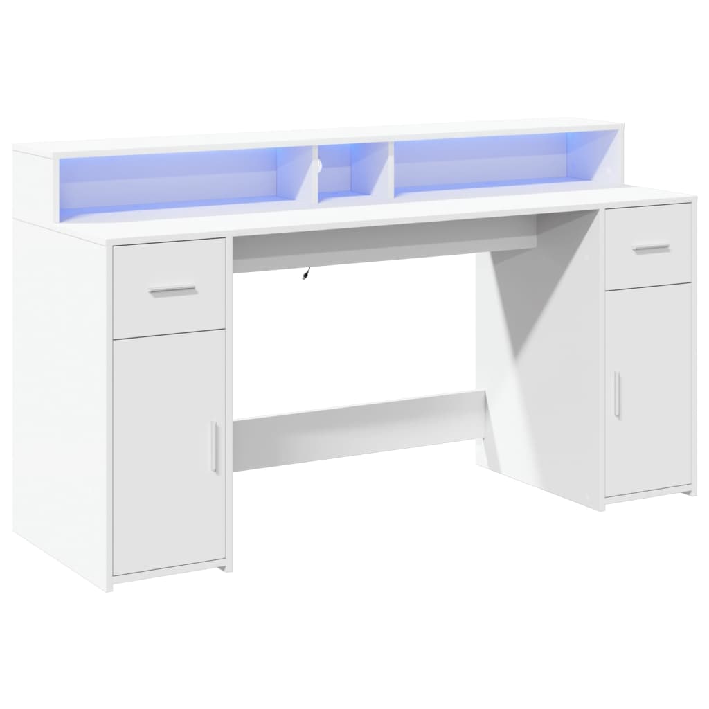 vidaXL Desk with LED Lights White 160x55x91 cm Engineered Wood