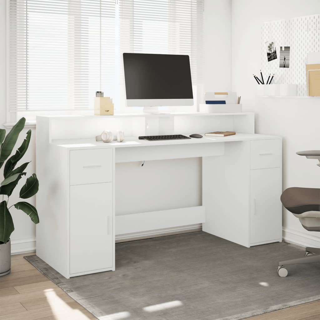 vidaXL Desk with LED Lights White 160x55x91 cm Engineered Wood