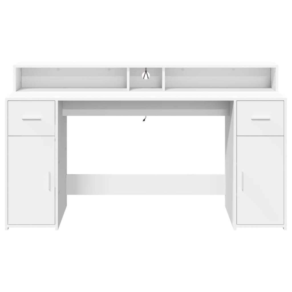 vidaXL Desk with LED Lights White 160x55x91 cm Engineered Wood