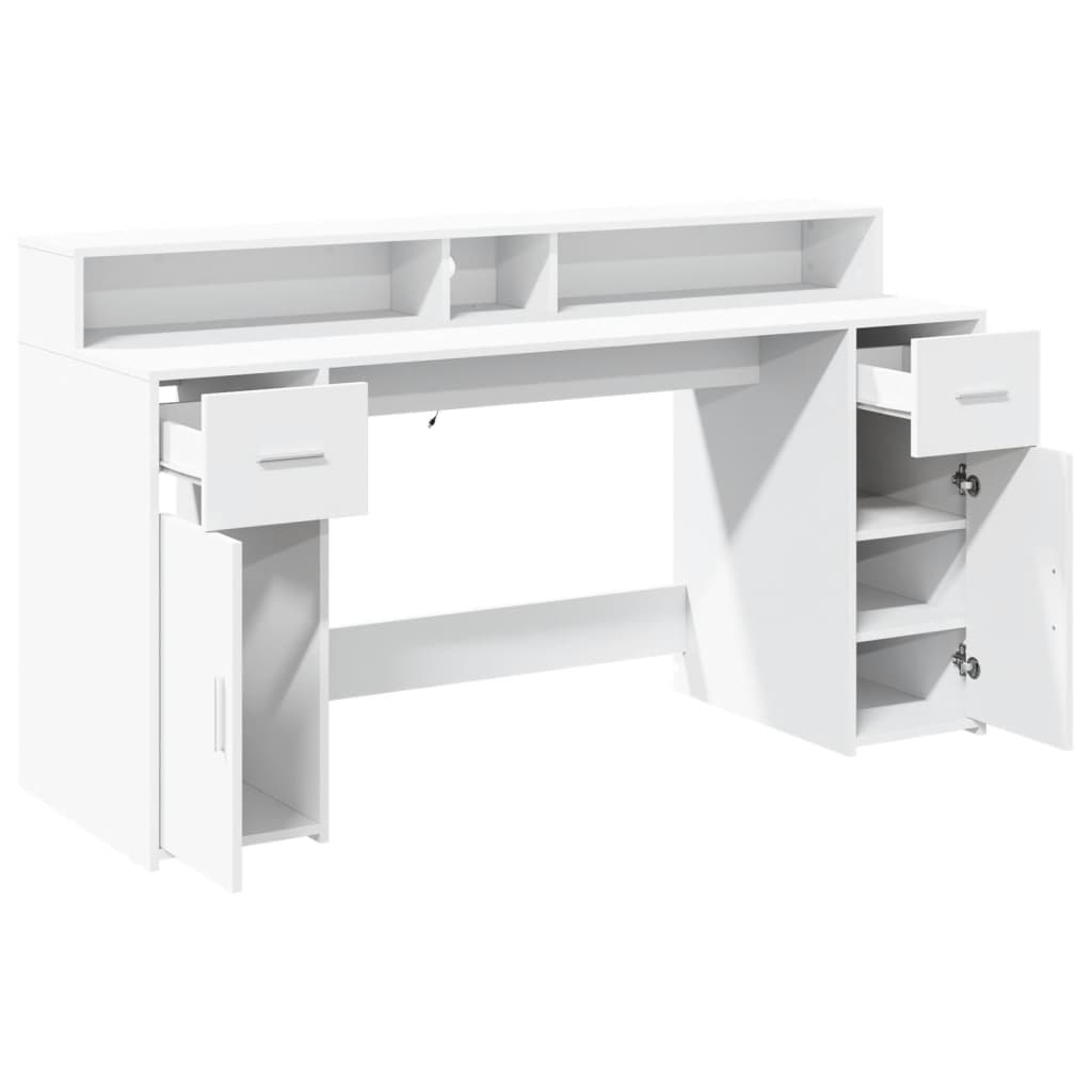 vidaXL Desk with LED Lights White 160x55x91 cm Engineered Wood