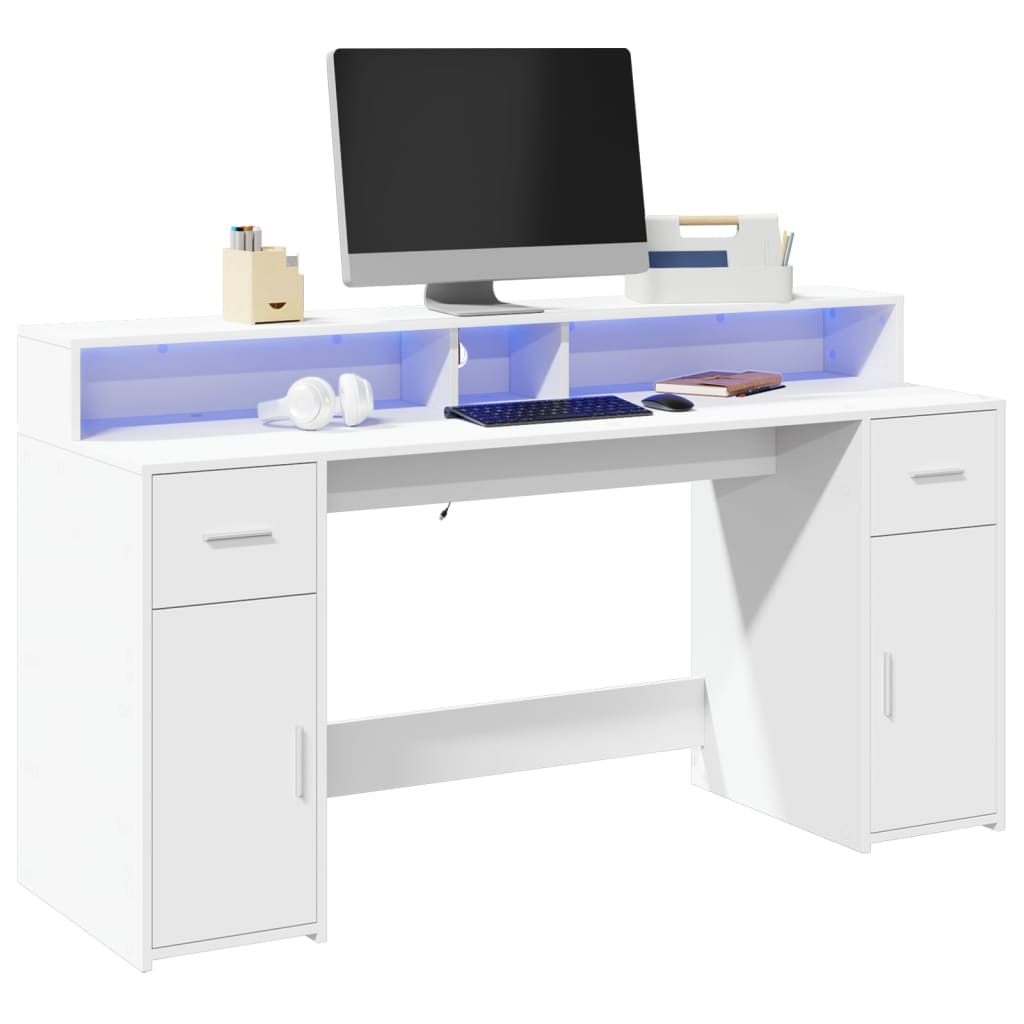 vidaXL Desk with LED Lights White 160x55x91 cm Engineered Wood