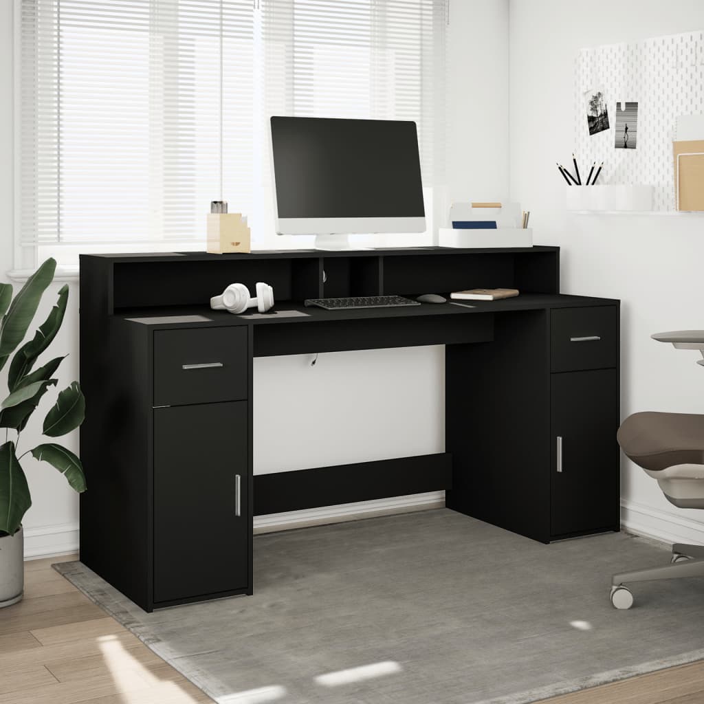 vidaXL Desk with LED Lights Black 160x55x91 cm Engineered Wood