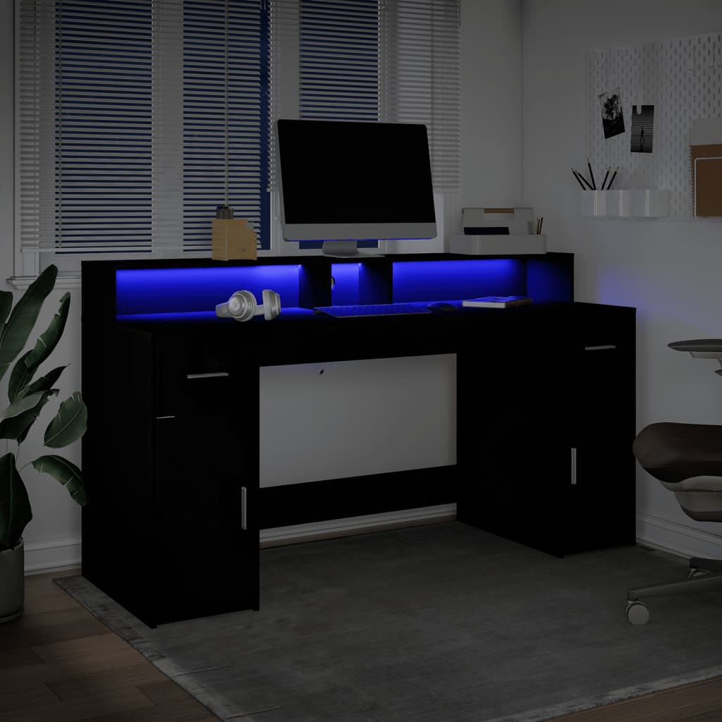 vidaXL Desk with LED Lights Black 160x55x91 cm Engineered Wood