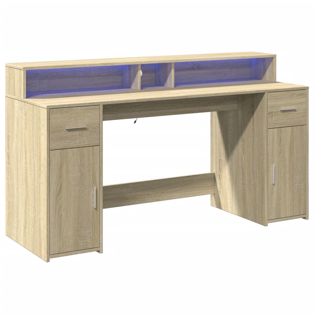 vidaXL Desk with LED Lights Sonoma Oak 160x55x91 cm Engineered Wood