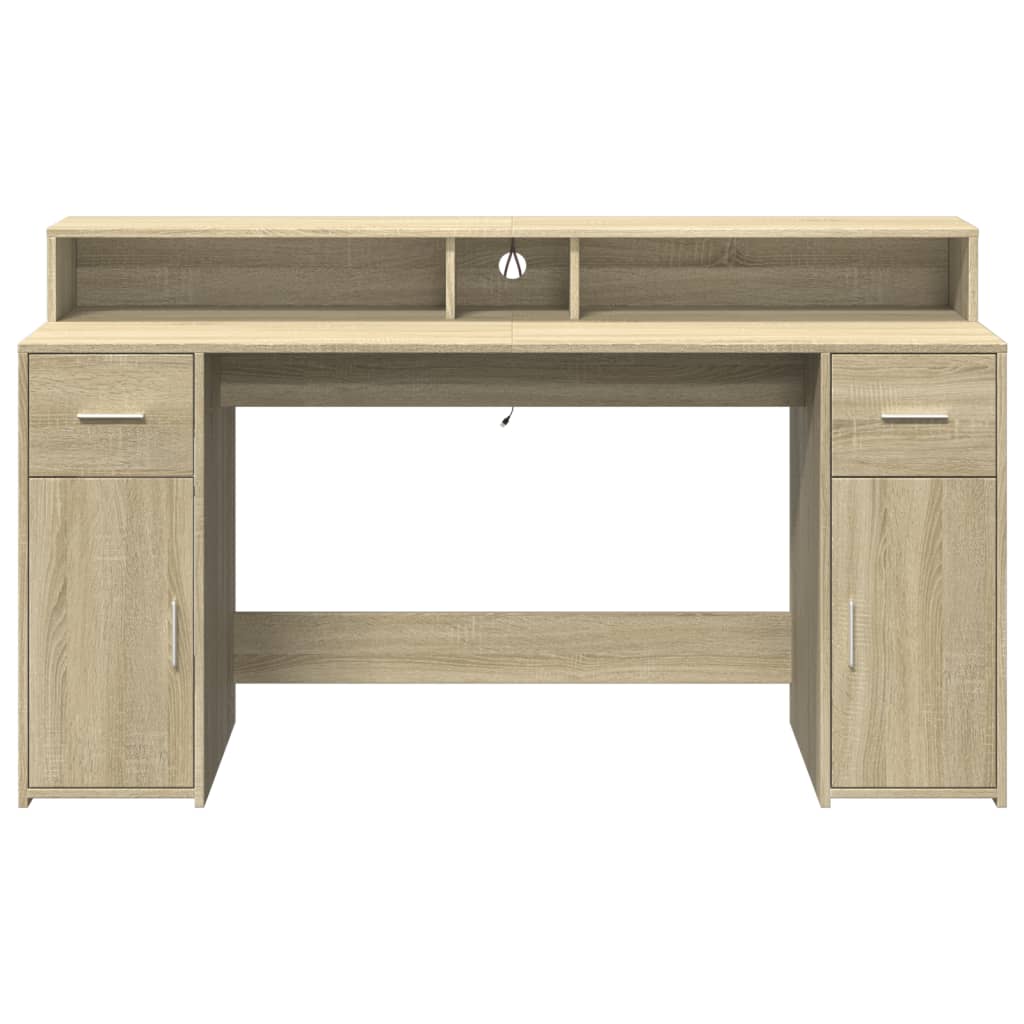 vidaXL Desk with LED Lights Sonoma Oak 160x55x91 cm Engineered Wood