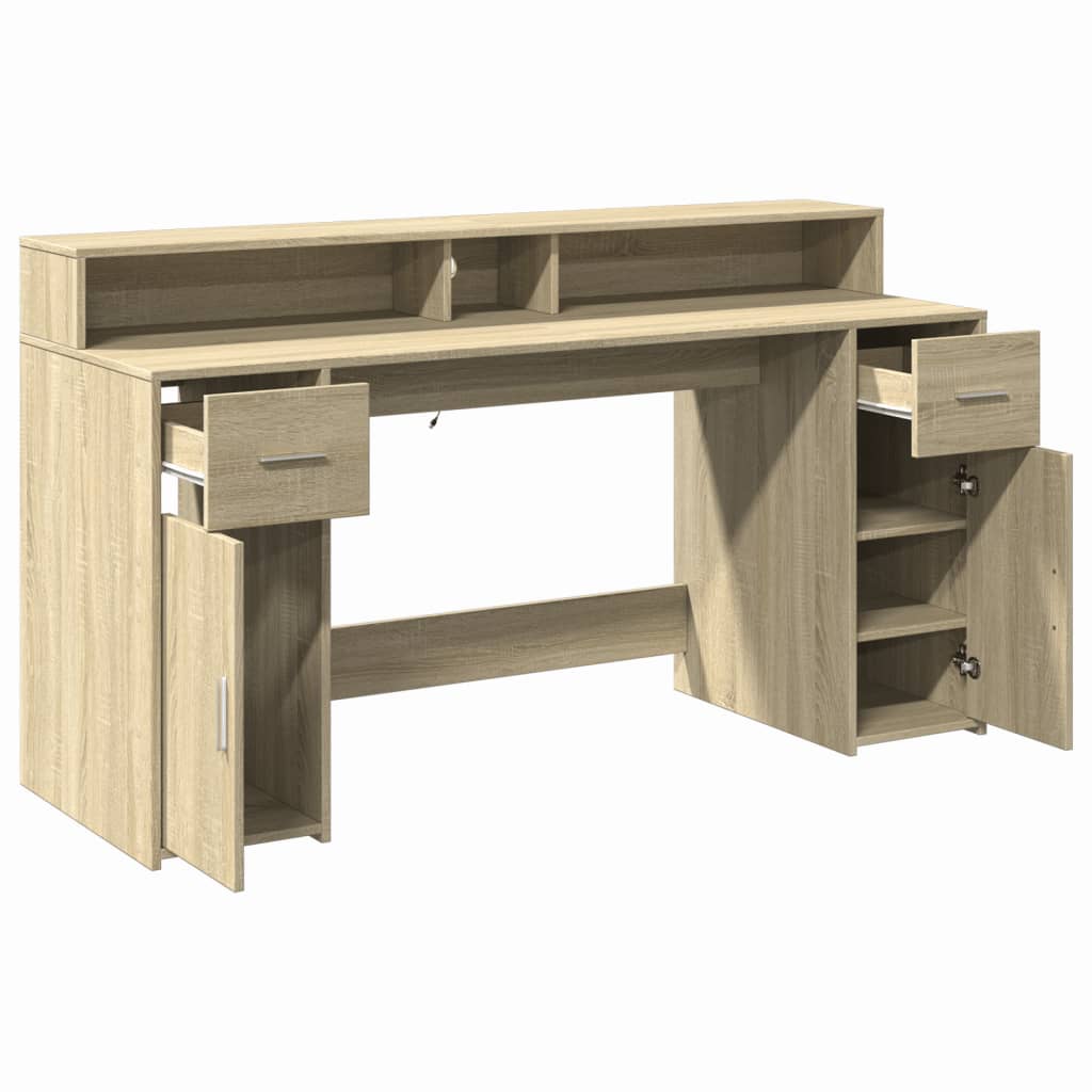 vidaXL Desk with LED Lights Sonoma Oak 160x55x91 cm Engineered Wood