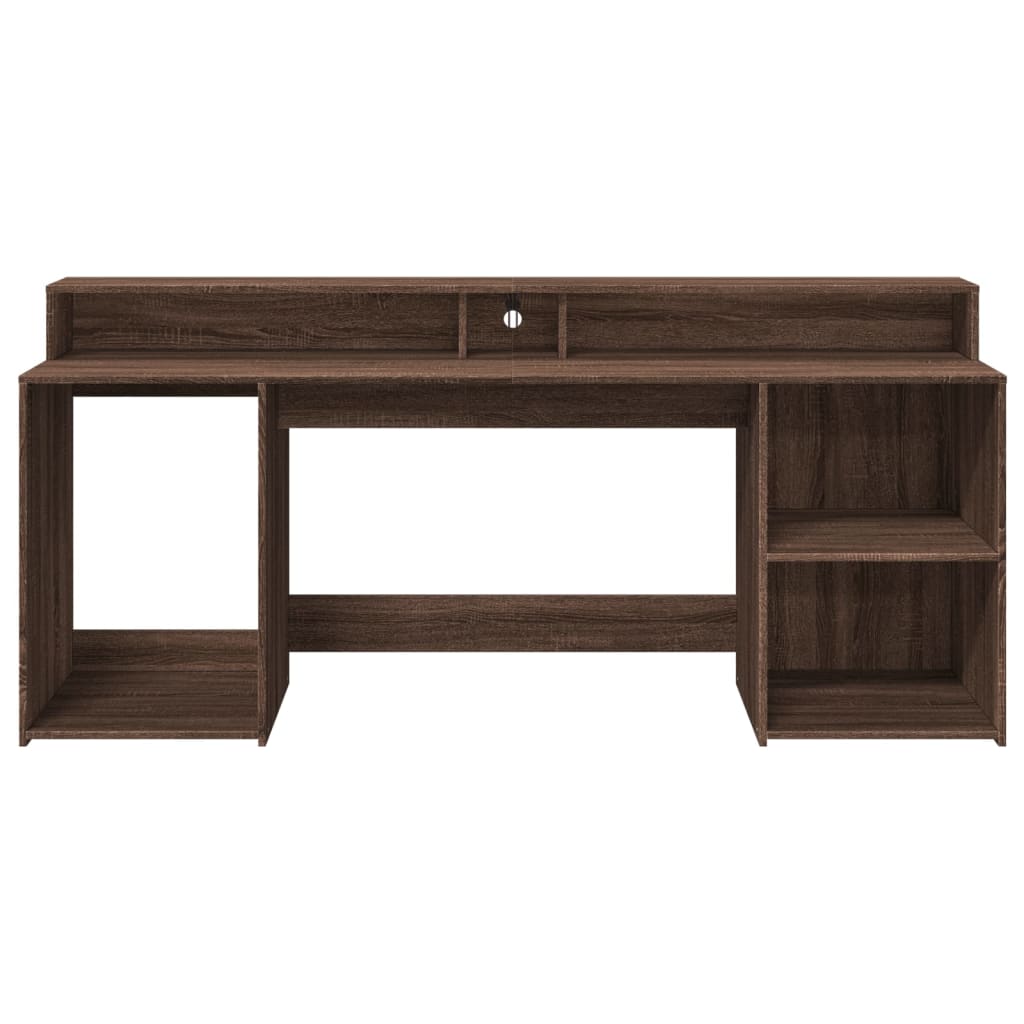 vidaXL Desk with LED Lights Brown Oak 200x55x91 cm Engineered Wood