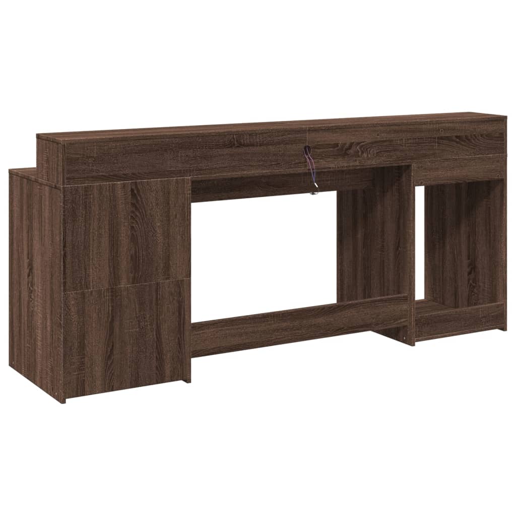 vidaXL Desk with LED Lights Brown Oak 200x55x91 cm Engineered Wood