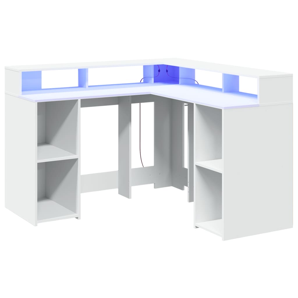 vidaXL Desk with LED Lights White 130x130x91 cm Engineered Wood