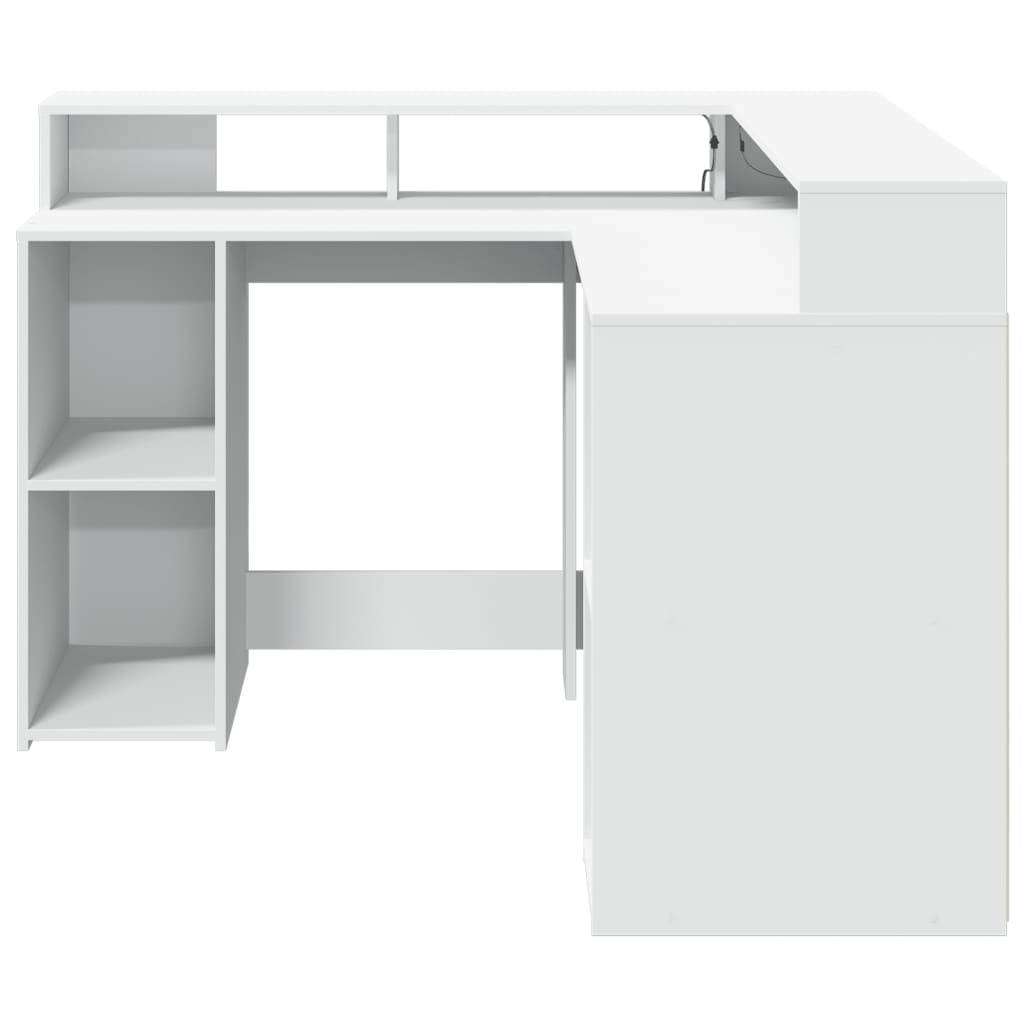 vidaXL Desk with LED Lights White 130x130x91 cm Engineered Wood