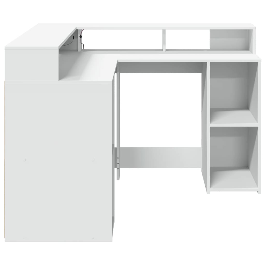 vidaXL Desk with LED Lights White 130x130x91 cm Engineered Wood