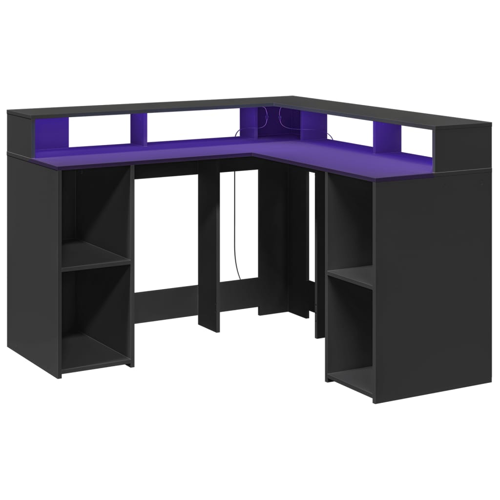 vidaXL Desk with LED Lights Black 130x130x91 cm Engineered Wood