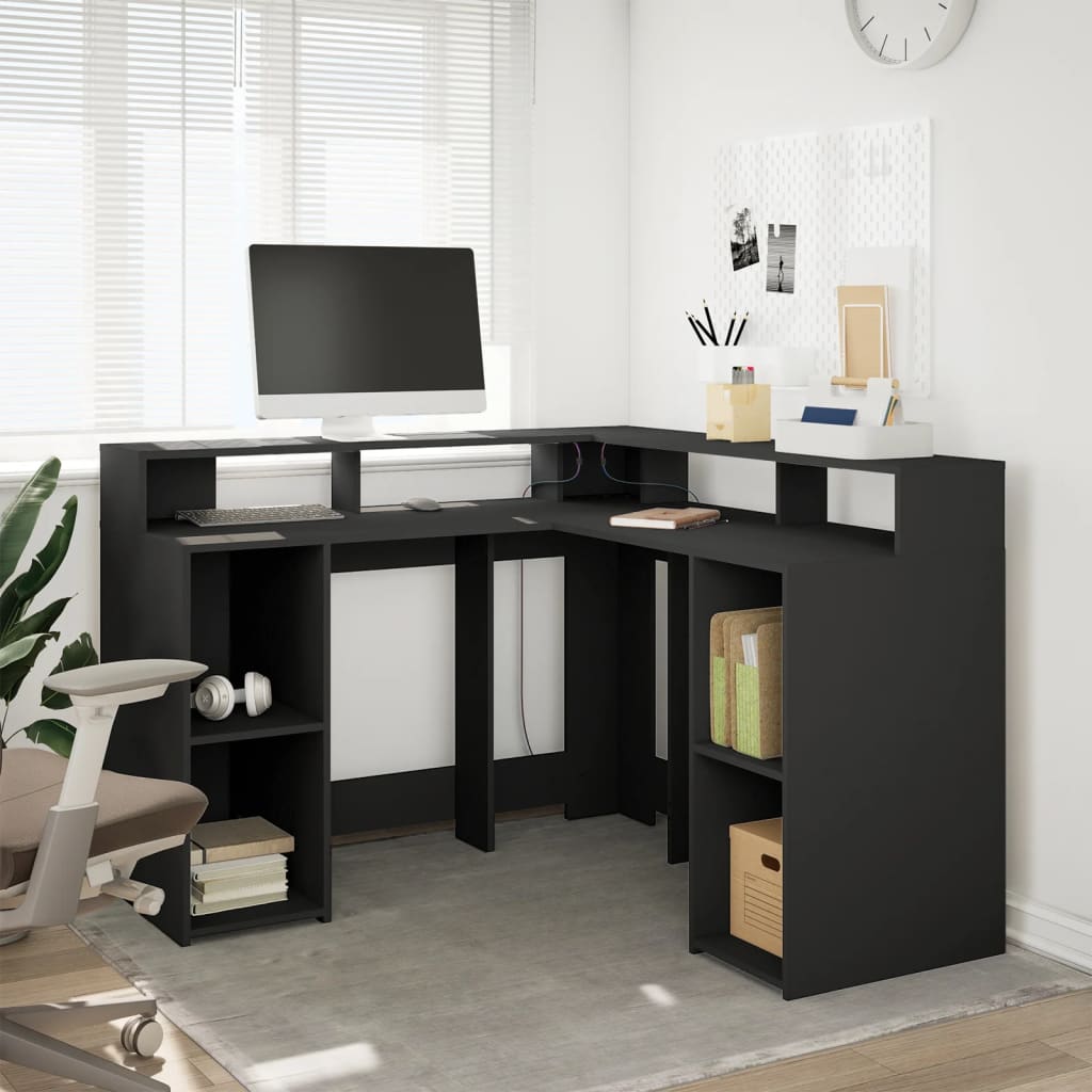 vidaXL Desk with LED Lights Black 130x130x91 cm Engineered Wood