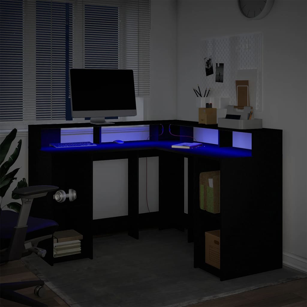 vidaXL Desk with LED Lights Black 130x130x91 cm Engineered Wood