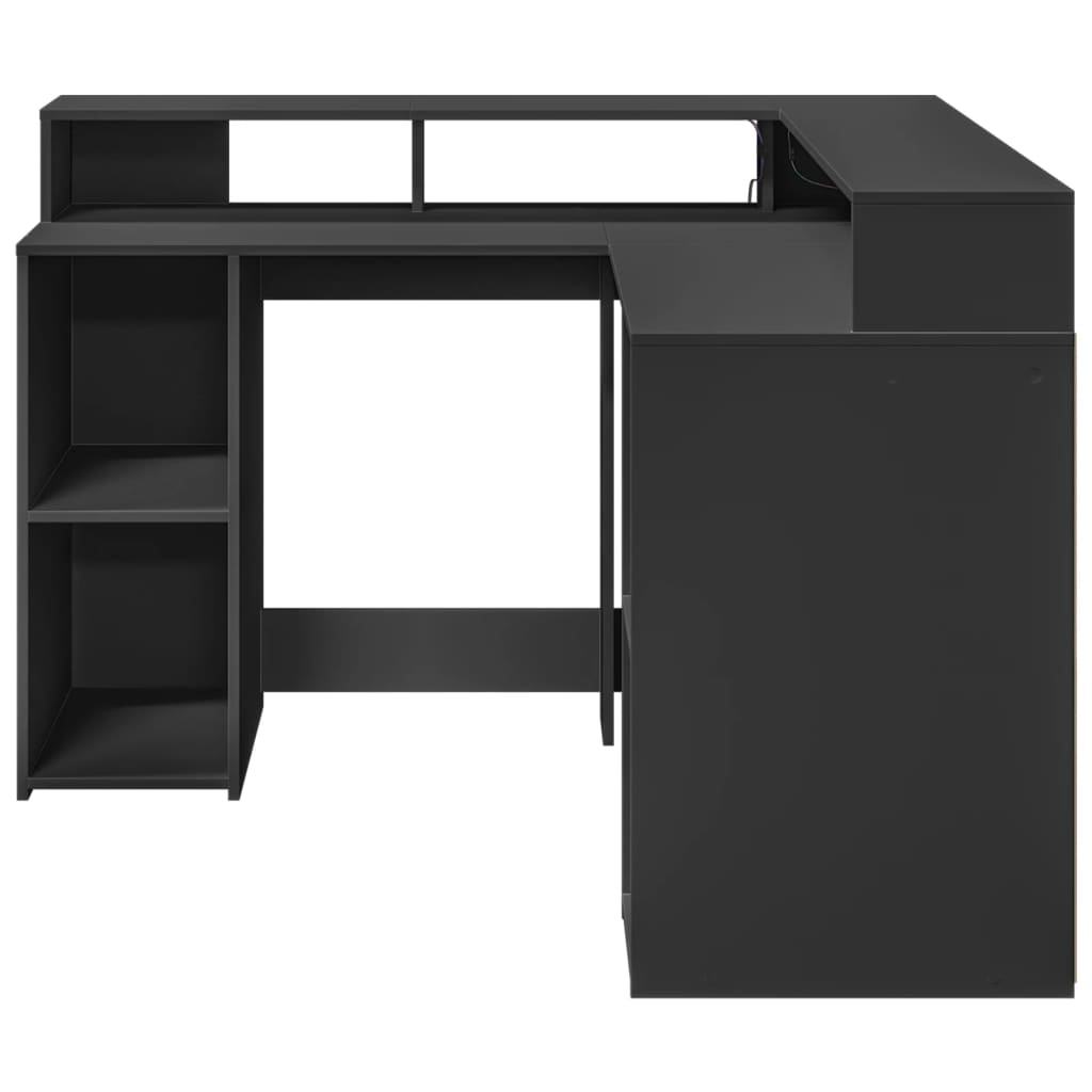 vidaXL Desk with LED Lights Black 130x130x91 cm Engineered Wood