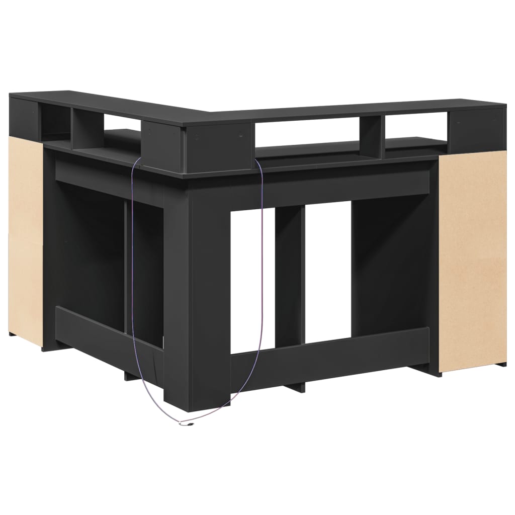 vidaXL Desk with LED Lights Black 130x130x91 cm Engineered Wood