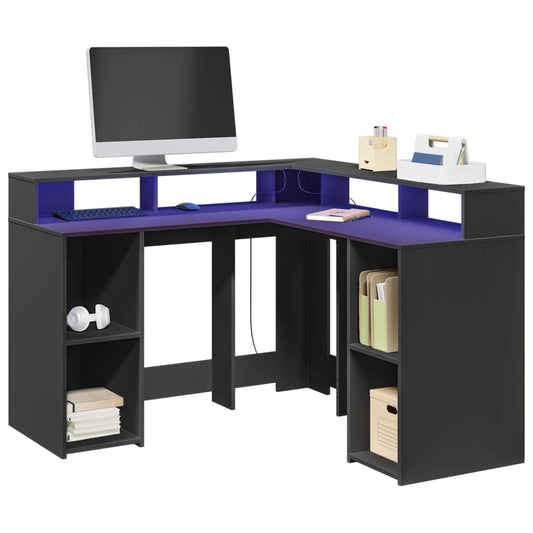 vidaXL Desk with LED Lights Black 130x130x91 cm Engineered Wood