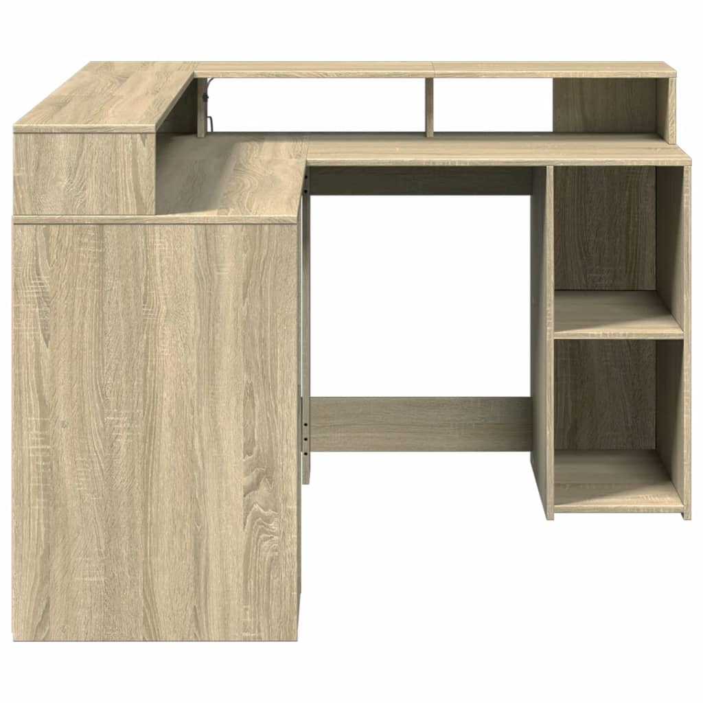 vidaXL Desk with LED Lights Sonoma Oak 130x130x91 cm Engineered Wood