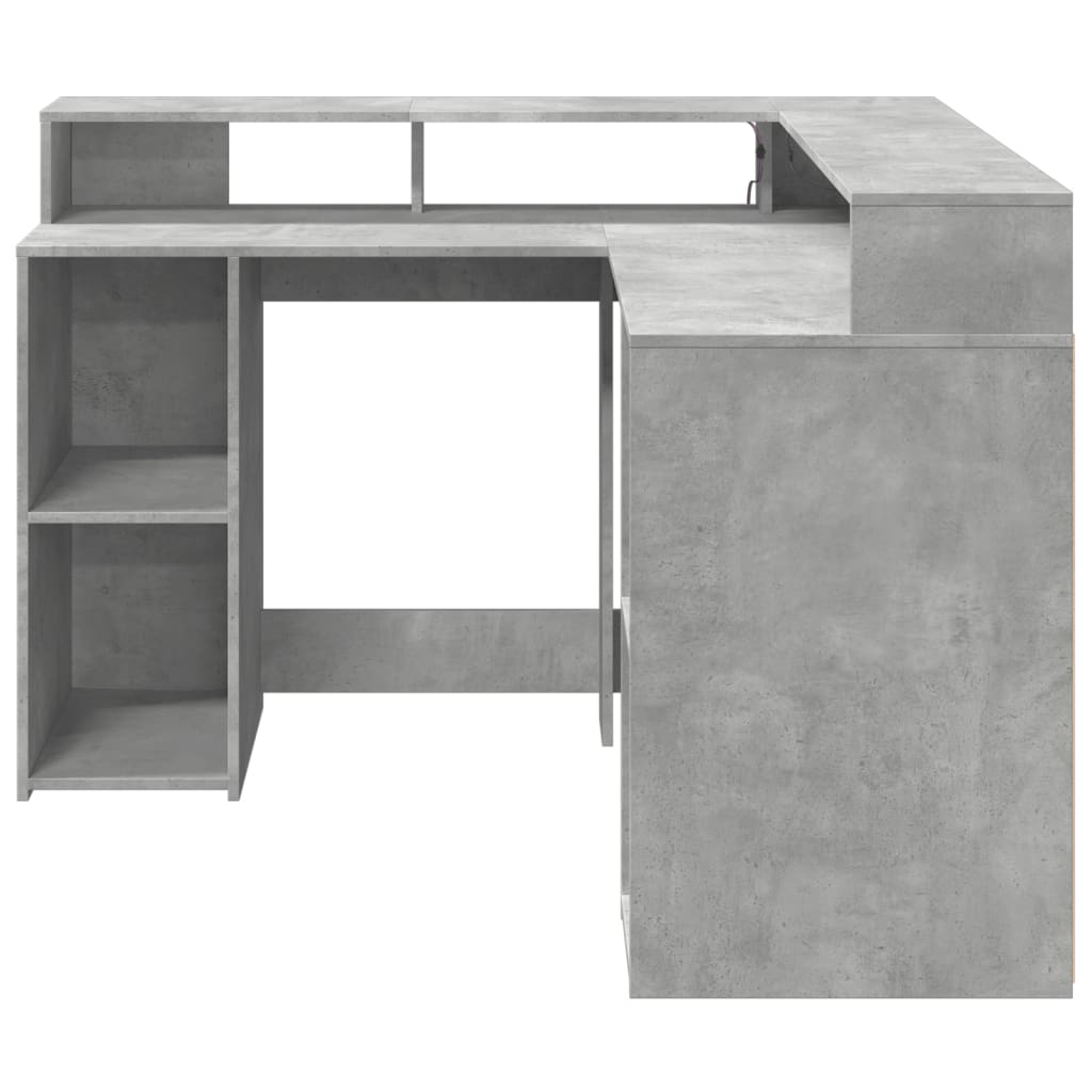 vidaXL Desk with LED Lights Concrete Grey 130x130x91 cm Engineered Wood