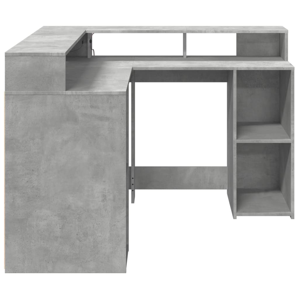 vidaXL Desk with LED Lights Concrete Grey 130x130x91 cm Engineered Wood